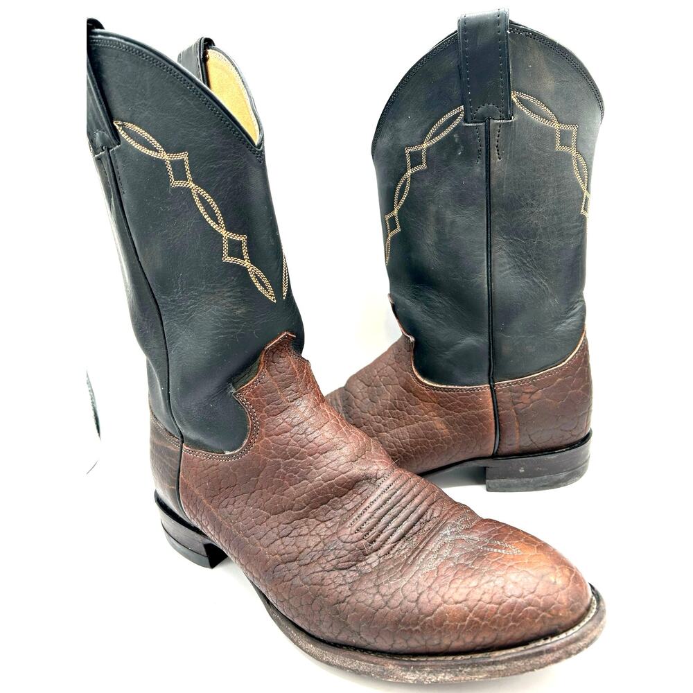 Vintage Justin Brown Black Leather Boots Roper Style Western Cowboy SZ 8.5D MENS